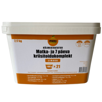 Matka- ja 7 päeva kriisitoidu­komplekt (lihaga)